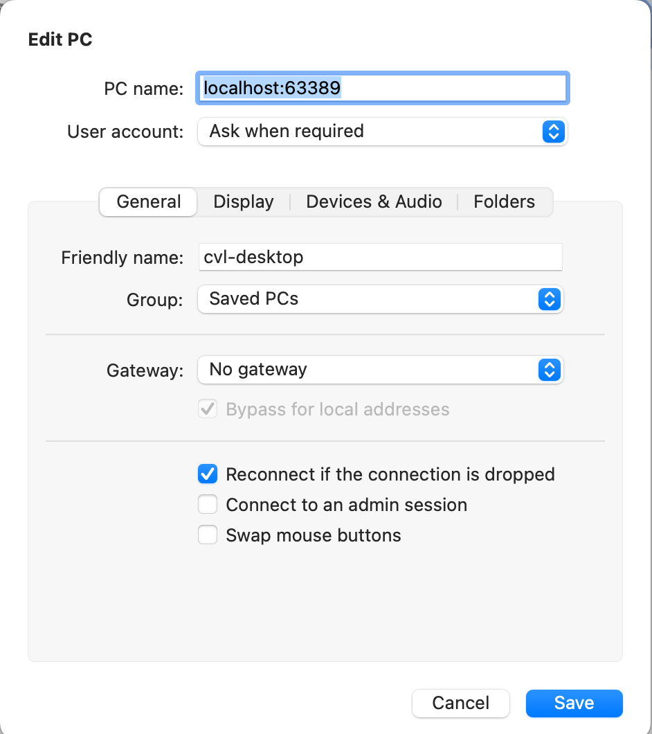 RDP connection